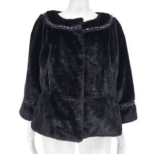 Terry Lewis Faux Fur Coat Cape Black L